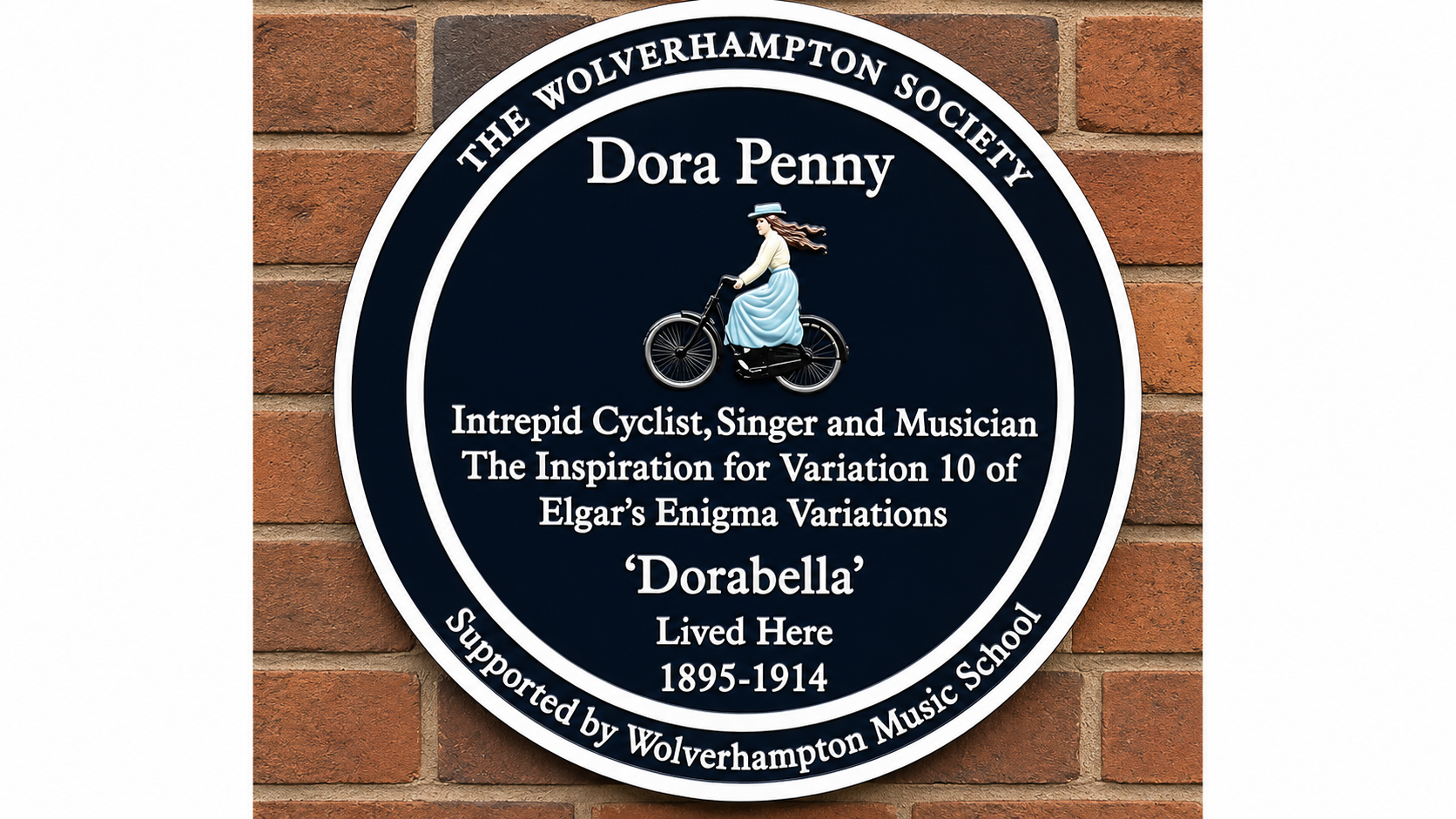 Blue plaque honouring Dora Penny 'Dorabella', intrepid cyclist, singer and musician, who lived at The Old Rectory 1895–1914